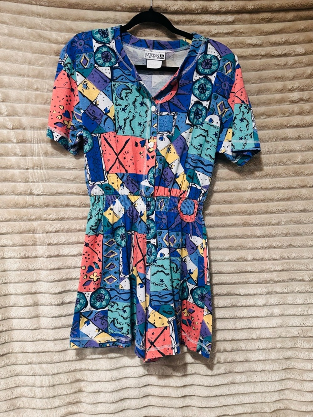 Vintage Kaitlyn bright Geometric Print Short Jumpsuit